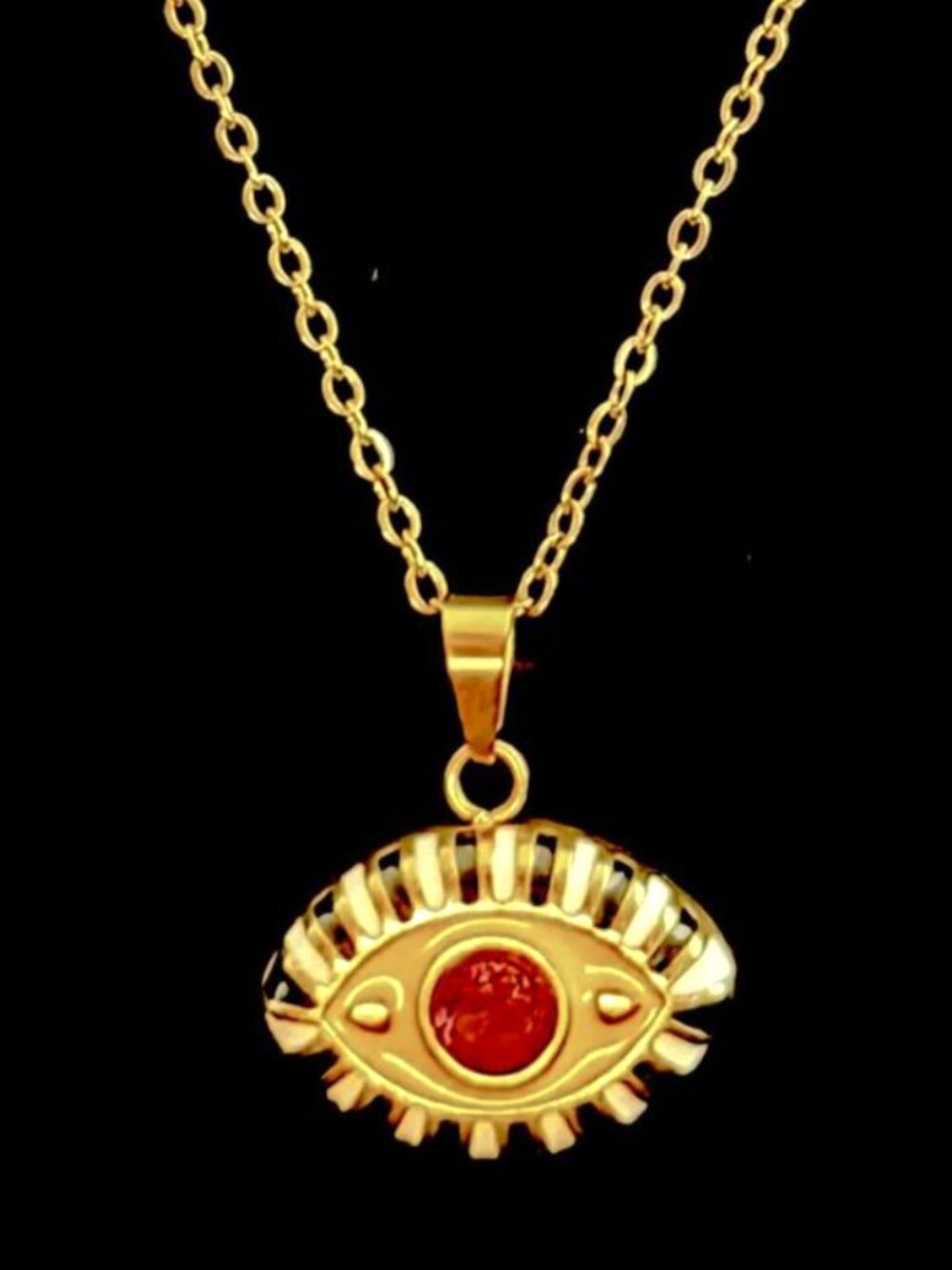 Ramla Yellow Evil Eye Necklace with Red/Pink stone - 14K Gold-Plated New